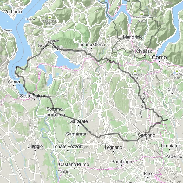 Mapa miniatúra "Výlet do Belmonte a Gallarate" cyklistická inšpirácia v Lombardia, Italy. Vygenerované cyklistickým plánovačom trás Tarmacs.app