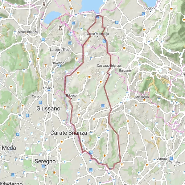 Karten-Miniaturansicht der Radinspiration "Lesmo nach Albiate nach Briosco nach Bulciago nach Lesmo" in Lombardia, Italy. Erstellt vom Tarmacs.app-Routenplaner für Radtouren