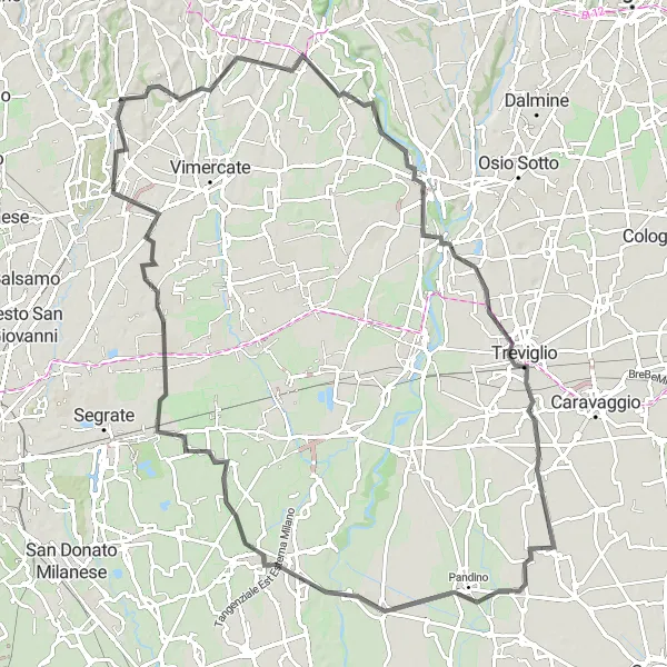 Karten-Miniaturansicht der Radinspiration "Lesmo nach Cornate d'Adda nach Calvenzano nach Spino d’Adda nach Cernusco sul Naviglio nach Concorezzo nach Peregallo" in Lombardia, Italy. Erstellt vom Tarmacs.app-Routenplaner für Radtouren