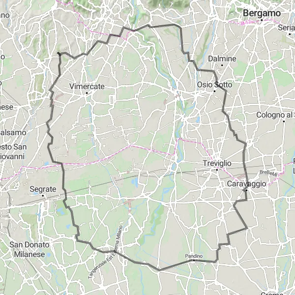 Mapa miniatúra "Road Ronco Briantino - Villasanta" cyklistická inšpirácia v Lombardia, Italy. Vygenerované cyklistickým plánovačom trás Tarmacs.app