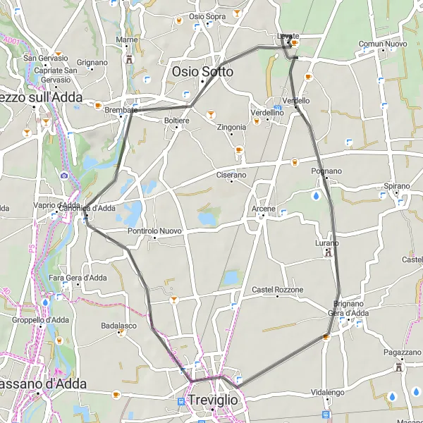 Mapa miniatúra "Okruh z Levate do Boltiere" cyklistická inšpirácia v Lombardia, Italy. Vygenerované cyklistickým plánovačom trás Tarmacs.app