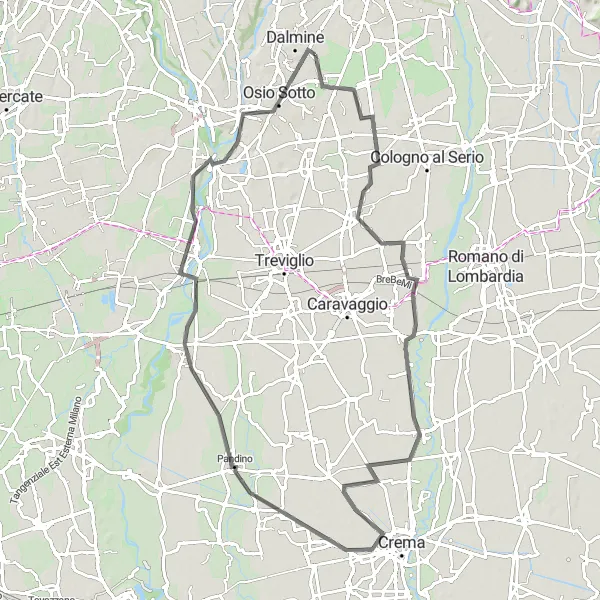 Miniaturní mapa "Cyklotrasa Brignano Gera d'Adda - Boltiere" inspirace pro cyklisty v oblasti Lombardia, Italy. Vytvořeno pomocí plánovače tras Tarmacs.app