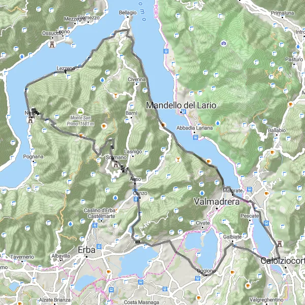 Karten-Miniaturansicht der Radinspiration "Lombardei Rundfahrroute durch Lezzeno" in Lombardia, Italy. Erstellt vom Tarmacs.app-Routenplaner für Radtouren