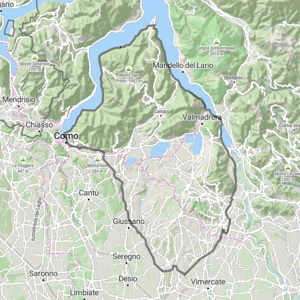 Miniatura della mappa di ispirazione al ciclismo "Avventura in bicicletta da Lezzeno a Lombardia" nella regione di Lombardia, Italy. Generata da Tarmacs.app, pianificatore di rotte ciclistiche