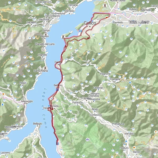 Miniatua del mapa de inspiración ciclista "Ruta de Grava Lierna - Lierna" en Lombardia, Italy. Generado por Tarmacs.app planificador de rutas ciclistas