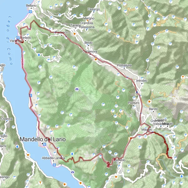 Miniatua del mapa de inspiración ciclista "Ruta de ciclismo de grava Lierna-Maggiana-Lierna" en Lombardia, Italy. Generado por Tarmacs.app planificador de rutas ciclistas