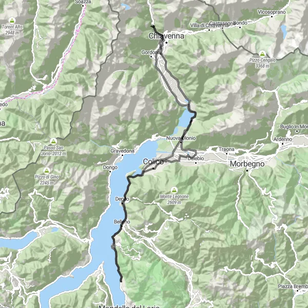 Miniaturní mapa "Road Lierna - Lierna round-trip" inspirace pro cyklisty v oblasti Lombardia, Italy. Vytvořeno pomocí plánovače tras Tarmacs.app