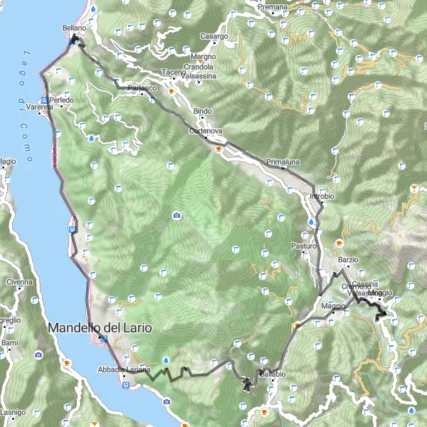Karttaminiaatyyri "Yhdessä vuoriston sydämeen" pyöräilyinspiraatiosta alueella Lombardia, Italy. Luotu Tarmacs.app pyöräilyreittisuunnittelijalla
