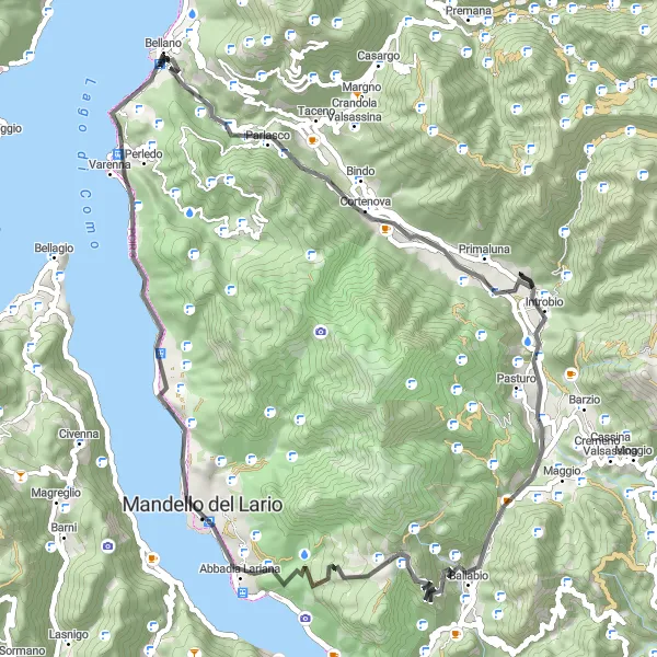 Miniaturní mapa "Cyklistická trasa skrz Lombardské Alpy" inspirace pro cyklisty v oblasti Lombardia, Italy. Vytvořeno pomocí plánovače tras Tarmacs.app