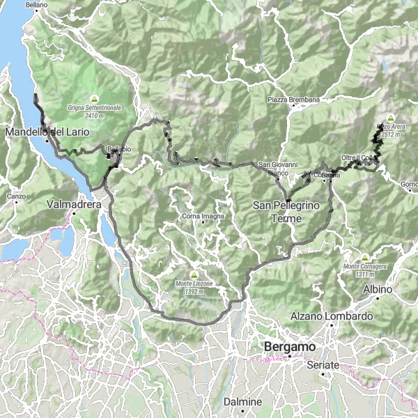 Miniatua del mapa de inspiración ciclista "Ruta en Carretera por San Giovanni Bianco" en Lombardia, Italy. Generado por Tarmacs.app planificador de rutas ciclistas