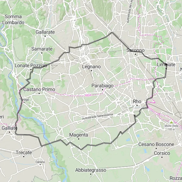 Miniatura della mappa di ispirazione al ciclismo "Ciclovia del Naviglio Grande" nella regione di Lombardia, Italy. Generata da Tarmacs.app, pianificatore di rotte ciclistiche
