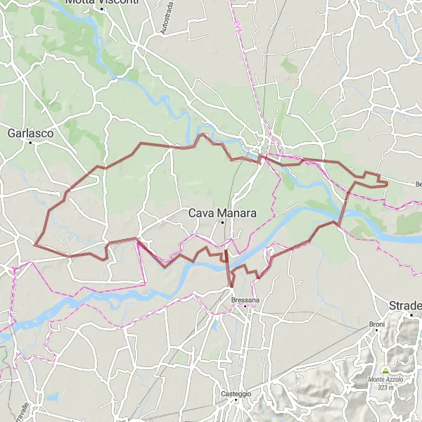 Miniaturní mapa "Gravel route from Linarolo to Pavia and back" inspirace pro cyklisty v oblasti Lombardia, Italy. Vytvořeno pomocí plánovače tras Tarmacs.app