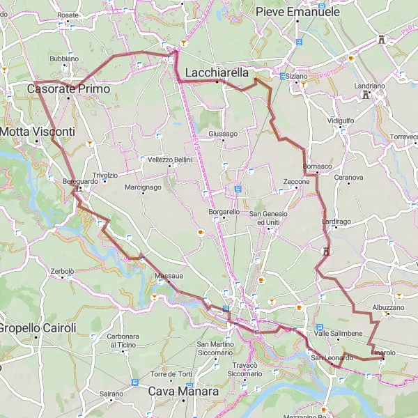 Miniatuurkaart van de fietsinspiratie "Gravelavontuur naar Casarile en Bornasco" in Lombardia, Italy. Gemaakt door de Tarmacs.app fietsrouteplanner