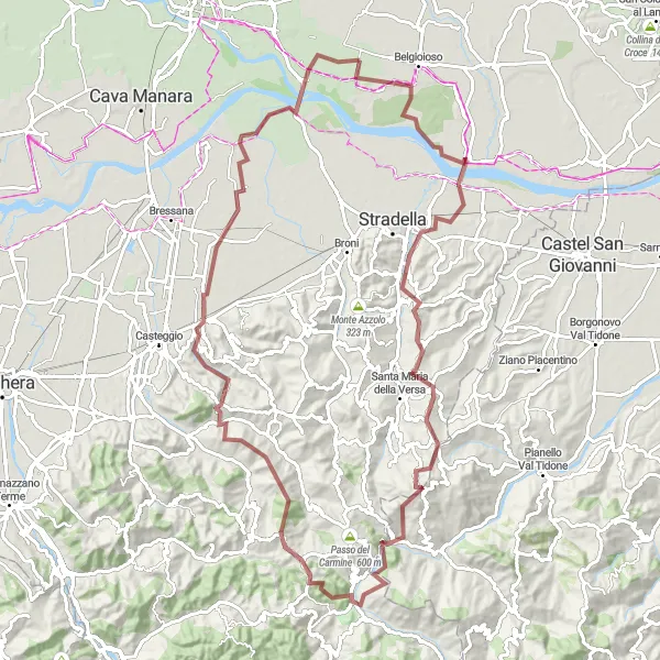 Map miniature of "Monte Bissolo Gravel Challenge" cycling inspiration in Lombardia, Italy. Generated by Tarmacs.app cycling route planner