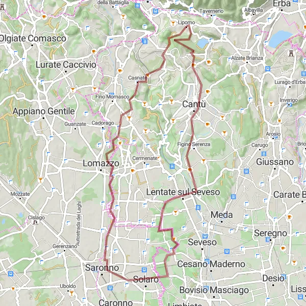 Karten-Miniaturansicht der Radinspiration "Abenteuerliche Fahrt nach Monte Goj und Rovellasca" in Lombardia, Italy. Erstellt vom Tarmacs.app-Routenplaner für Radtouren