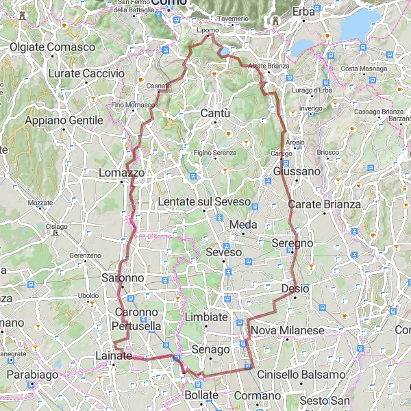 Karttaminiaatyyri "Tutki maaseutua ja metsäpolkuja" pyöräilyinspiraatiosta alueella Lombardia, Italy. Luotu Tarmacs.app pyöräilyreittisuunnittelijalla