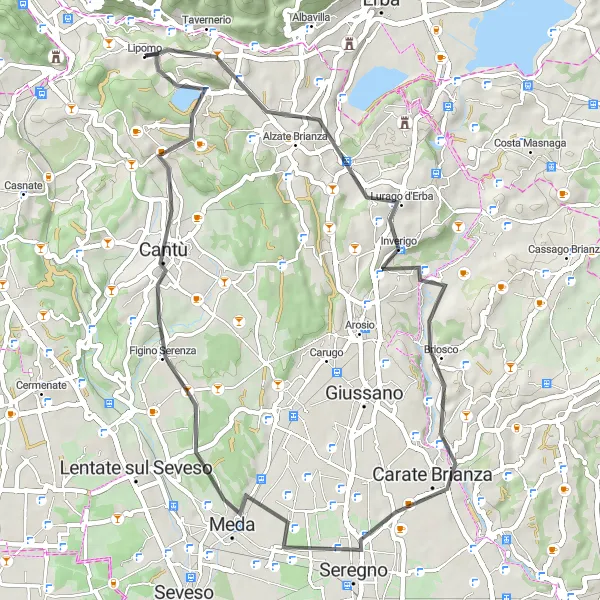 Kartminiatyr av "Landeveistur til Alzate Brianza og Meda" sykkelinspirasjon i Lombardia, Italy. Generert av Tarmacs.app sykkelrutoplanlegger