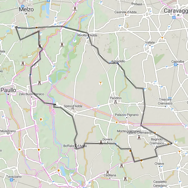 Miniaturní mapa "Road cycling route around Liscate" inspirace pro cyklisty v oblasti Lombardia, Italy. Vytvořeno pomocí plánovače tras Tarmacs.app