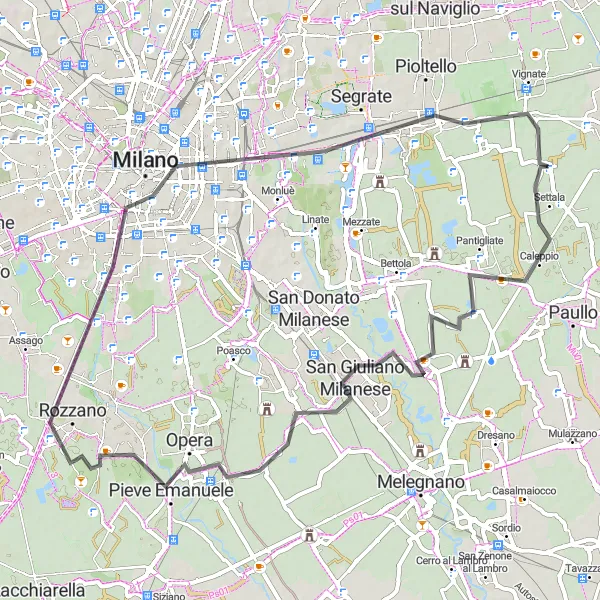 Miniature de la carte de l'inspiration cycliste "Route de Milan" dans la Lombardia, Italy. Générée par le planificateur d'itinéraire cycliste Tarmacs.app