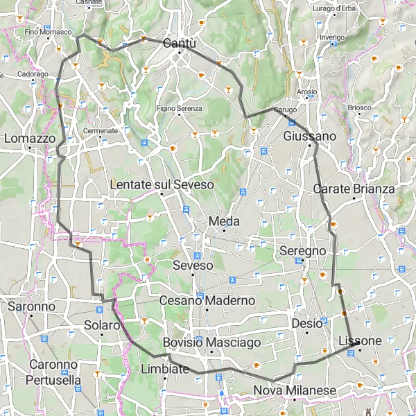 Map miniature of "Lagoon and Countryside" cycling inspiration in Lombardia, Italy. Generated by Tarmacs.app cycling route planner