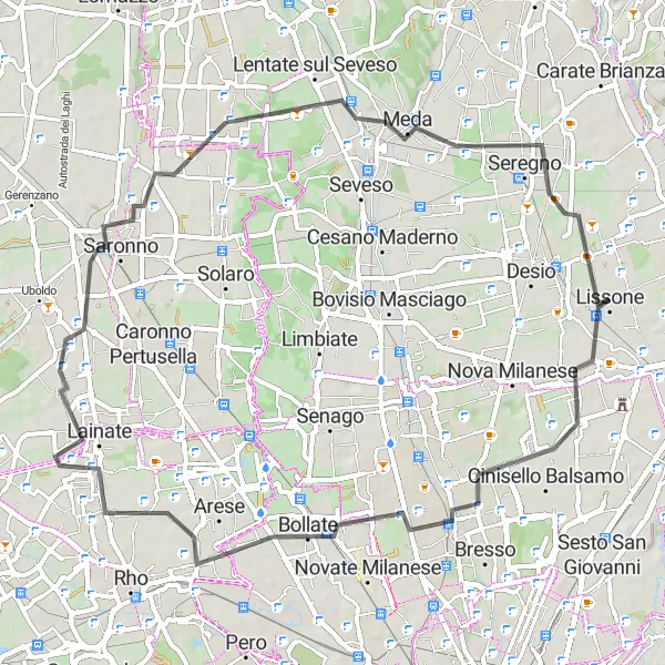 Map miniature of "Lissone to Seregno road loop" cycling inspiration in Lombardia, Italy. Generated by Tarmacs.app cycling route planner
