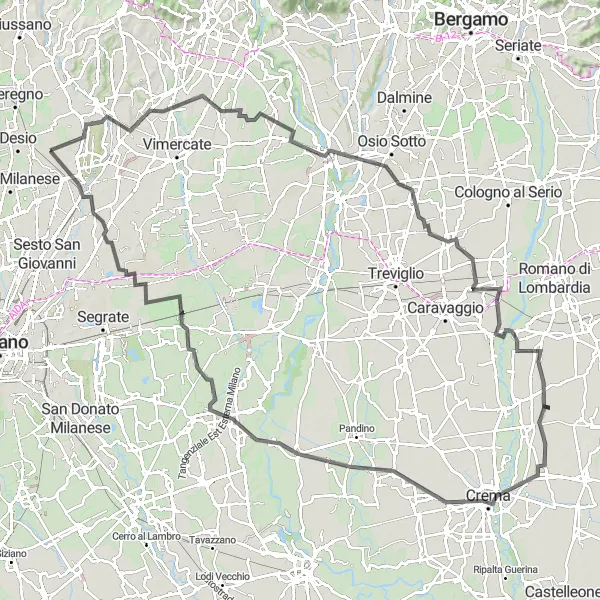 Karten-Miniaturansicht der Radinspiration "Straßenrundfahrt nach Monza und Crema" in Lombardia, Italy. Erstellt vom Tarmacs.app-Routenplaner für Radtouren