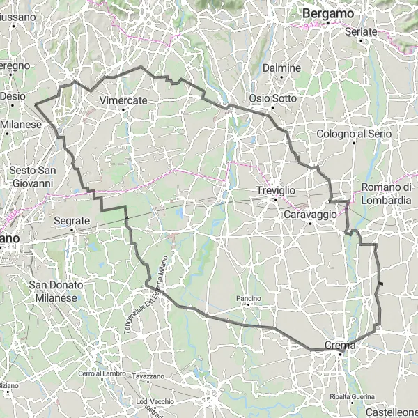 Map miniature of "Lissone to Monza and back" cycling inspiration in Lombardia, Italy. Generated by Tarmacs.app cycling route planner