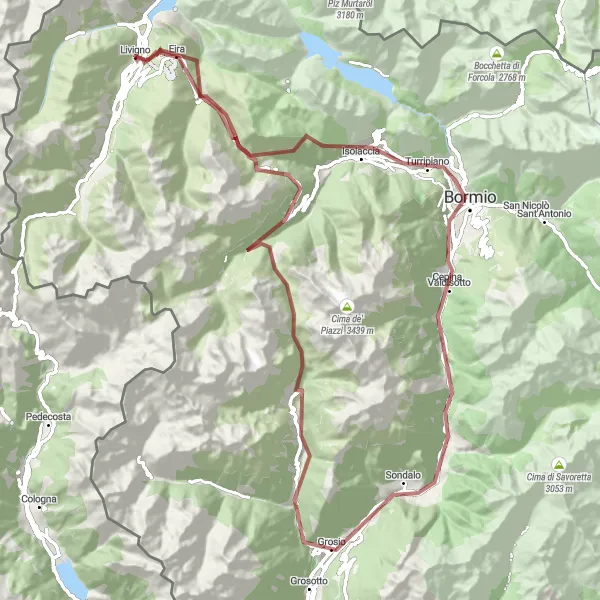 Map miniature of "The Majestic Mountains of Livigno" cycling inspiration in Lombardia, Italy. Generated by Tarmacs.app cycling route planner