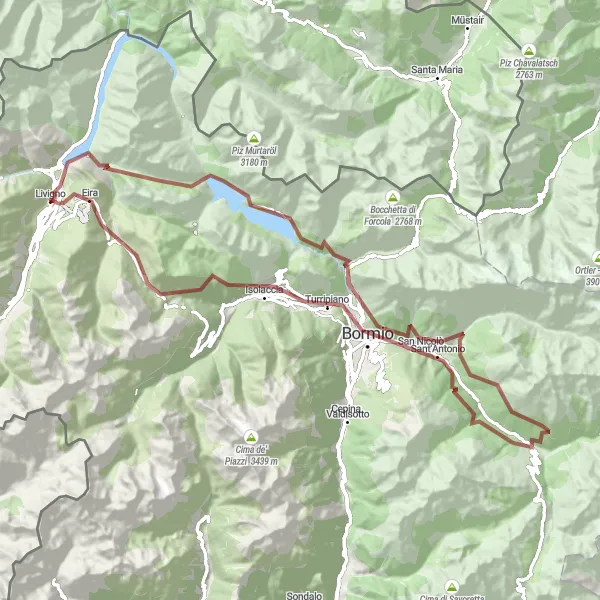 Map miniature of "Ultimate Gravel Challenge: Bormio" cycling inspiration in Lombardia, Italy. Generated by Tarmacs.app cycling route planner