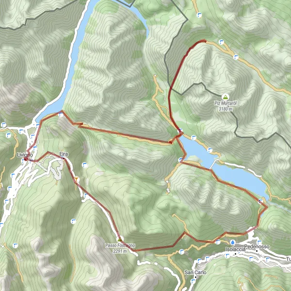 Miniature de la carte de l'inspiration cycliste "Exploration des Vallées de Livigno" dans la Lombardia, Italy. Générée par le planificateur d'itinéraire cycliste Tarmacs.app