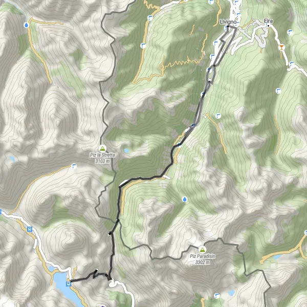Miniatua del mapa de inspiración ciclista "Ruta de ciclismo de 45 km desde Livigno" en Lombardia, Italy. Generado por Tarmacs.app planificador de rutas ciclistas