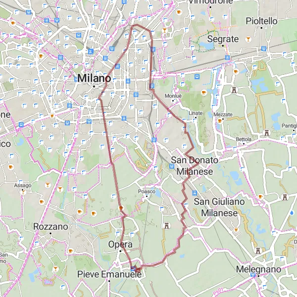 Mapa miniatúra "Gravel Tour over Milan Rooftops" cyklistická inšpirácia v Lombardia, Italy. Vygenerované cyklistickým plánovačom trás Tarmacs.app