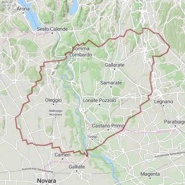 Kartminiatyr av "Grusvägsäventyret via Tradate" cykelinspiration i Lombardia, Italy. Genererad av Tarmacs.app cykelruttplanerare