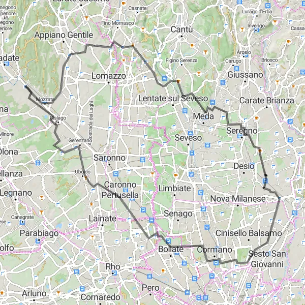 Miniatua del mapa de inspiración ciclista "Ruta de Ciclismo de Carretera Varesino-Guanzate" en Lombardia, Italy. Generado por Tarmacs.app planificador de rutas ciclistas