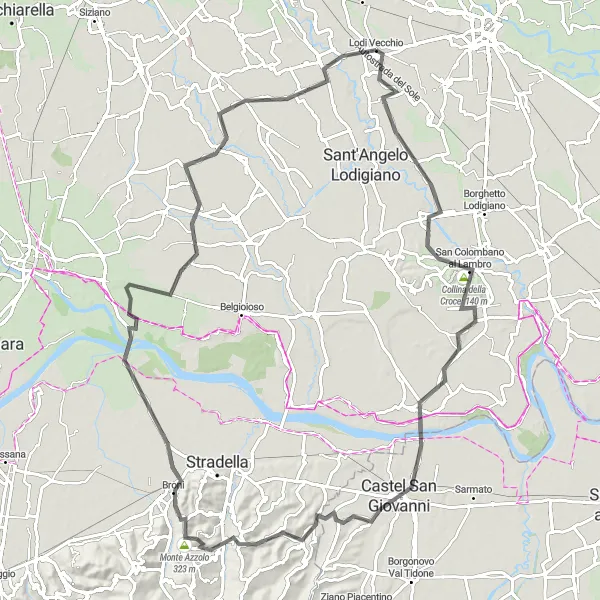 Miniatuurkaart van de fietsinspiratie "Weg Rondrit van Lodi Vecchio naar Salerano sul Lambro" in Lombardia, Italy. Gemaakt door de Tarmacs.app fietsrouteplanner