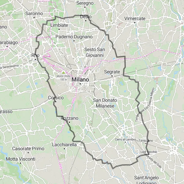 Map miniature of "Southern Tour" cycling inspiration in Lombardia, Italy. Generated by Tarmacs.app cycling route planner