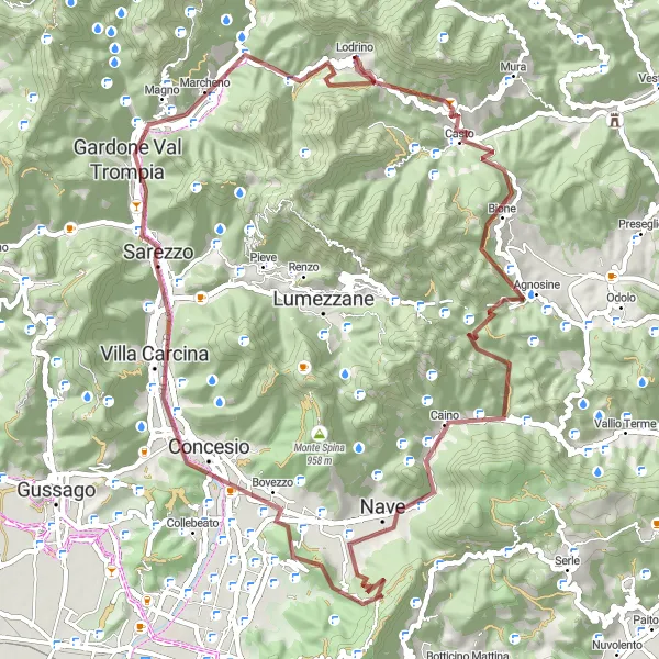 Mapa miniatúra "Gravelová cesta okolo Lodrina" cyklistická inšpirácia v Lombardia, Italy. Vygenerované cyklistickým plánovačom trás Tarmacs.app