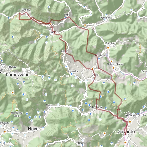 Zemljevid v pomanjšavi "Gravla kolesarska pot čez Campo Castello in Monte Mignon" kolesarske inspiracije v Lombardia, Italy. Generirano z načrtovalcem kolesarskih poti Tarmacs.app