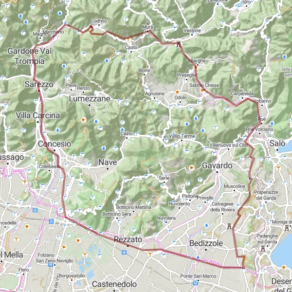 Kartminiatyr av "Grusvägscykling genom vackra byar i Lombardia" cykelinspiration i Lombardia, Italy. Genererad av Tarmacs.app cykelruttplanerare