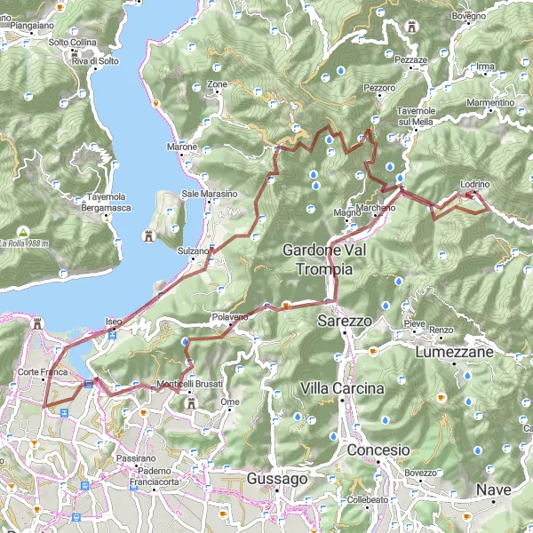 Miniature de la carte de l'inspiration cycliste "Exploration des montagnes et villages" dans la Lombardia, Italy. Générée par le planificateur d'itinéraire cycliste Tarmacs.app