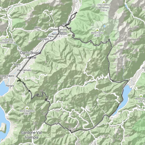 Miniatua del mapa de inspiración ciclista "Ruta de Carretera Berzo Inferiore" en Lombardia, Italy. Generado por Tarmacs.app planificador de rutas ciclistas