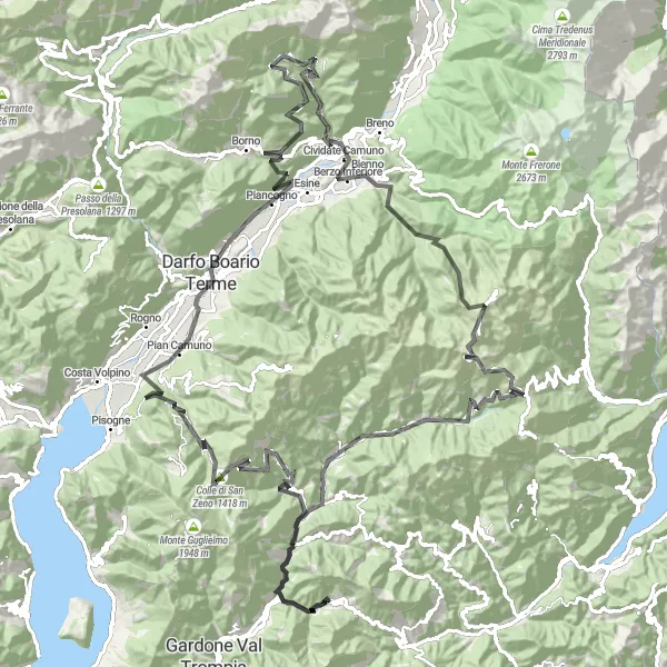 Miniatua del mapa de inspiración ciclista "Ruta de Monte Crestole y Colle di Cristo Re" en Lombardia, Italy. Generado por Tarmacs.app planificador de rutas ciclistas