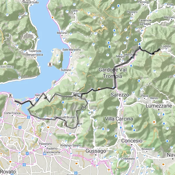 Miniatua del mapa de inspiración ciclista "Ruta a Monte Montecolo y Gardone Val Trompia" en Lombardia, Italy. Generado por Tarmacs.app planificador de rutas ciclistas