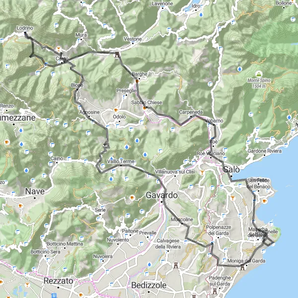 Miniatura della mappa di ispirazione al ciclismo "Tra le colline del Lago di Garda" nella regione di Lombardia, Italy. Generata da Tarmacs.app, pianificatore di rotte ciclistiche