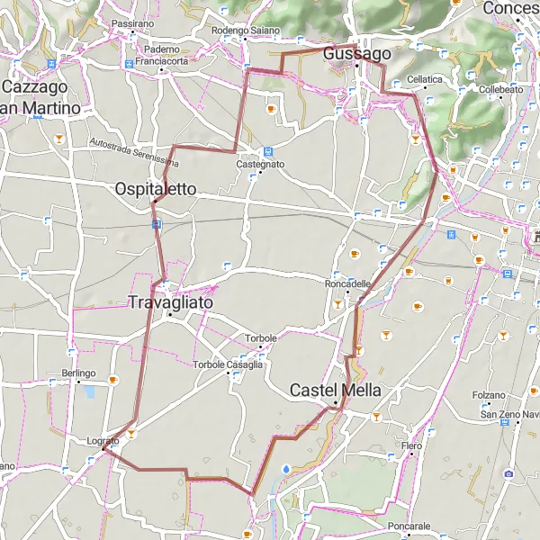 Miniatura della mappa di ispirazione al ciclismo "Turismo in bicicletta tra Ospitaletto e Pontegatello" nella regione di Lombardia, Italy. Generata da Tarmacs.app, pianificatore di rotte ciclistiche