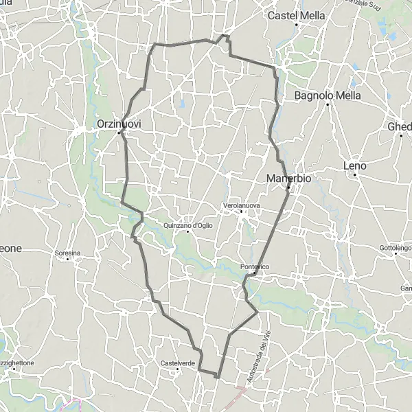 Mapa miniatúra "Cyklistická trasa cez Bassano Bresciano a Trenzano" cyklistická inšpirácia v Lombardia, Italy. Vygenerované cyklistickým plánovačom trás Tarmacs.app