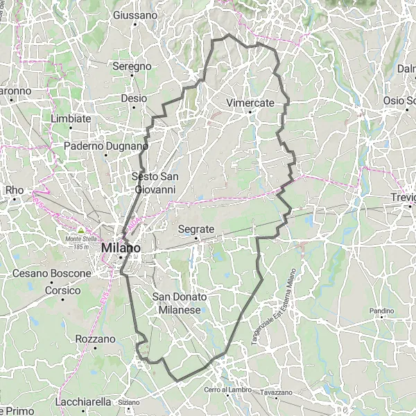 Miniatua del mapa de inspiración ciclista "Ruta de Carretera de Lomagna a Osnago y vuelta" en Lombardia, Italy. Generado por Tarmacs.app planificador de rutas ciclistas