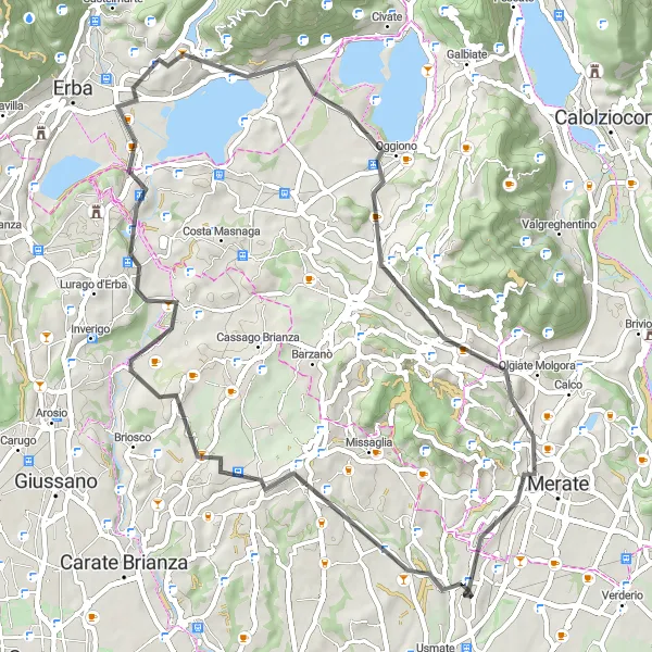 Map miniature of "Lomagna - Cernusco Lombardone Circular Route" cycling inspiration in Lombardia, Italy. Generated by Tarmacs.app cycling route planner