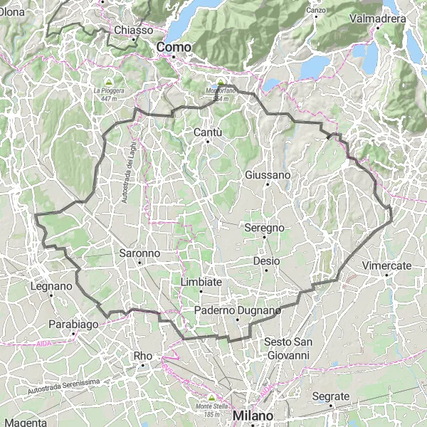 Miniatua del mapa de inspiración ciclista "Ruta de Carretera de Lomagna a Barzanò y vuelta" en Lombardia, Italy. Generado por Tarmacs.app planificador de rutas ciclistas