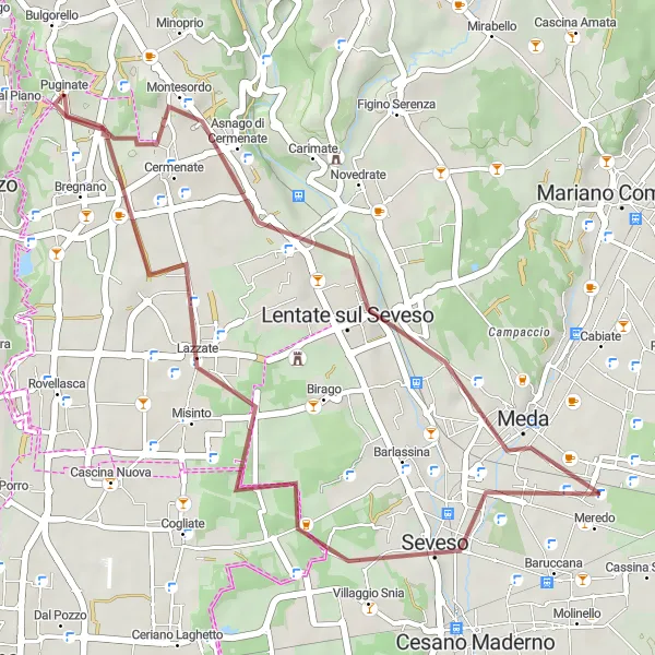 Kartminiatyr av "Grusvägsmöte vid Lomazzo" cykelinspiration i Lombardia, Italy. Genererad av Tarmacs.app cykelruttplanerare